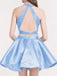 Two Pieces Halter Sleeveless Lace Top Sweet Cheap Short Homecoming Dresses, HD0350