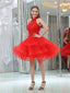 Halter High-Neck Red Organza Beading Top Homecoming Dresses, HD0497