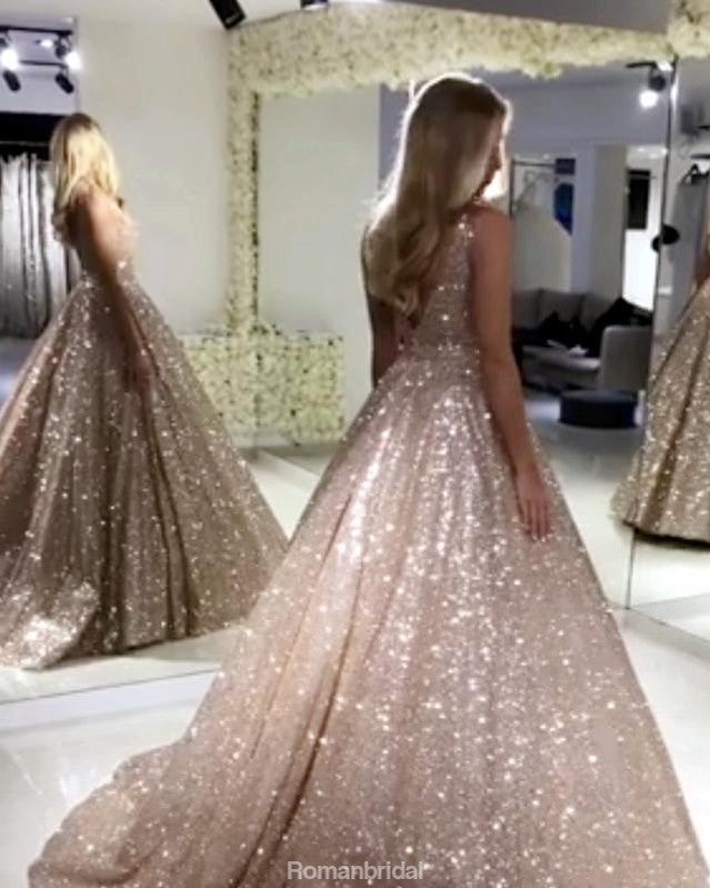 Stunning V-neck Ball Gown. Luxurious Backless Prom Dresses, PD0671