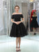 Off-shoulder Short Sleeves Black Tulle Appliques Homecoming Dresses, HD0502