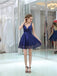 A-line V-neck Backless Lace Appliques Short Homecoming Dresses, HD0503