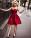 Sweetheart Strapless Lace Appliques Burgundy Homecoming Dresses, HD0509