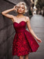 Sweetheart Strapless Lace Appliques Burgundy Homecoming Dresses, HD0509