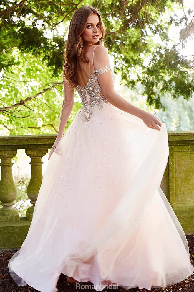 Popular A-line Floor-length off the shoulder beading tulle Sweet princess dress, long prom dresses, PD0110