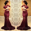 Charming Maroon Two Pieces Prom Dresses Short Sleeves Sheer Lace Sexy Burgundy Mermaid Evening Gowns, Prom Dresses, PD0482