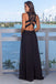 Black Lace Halter Sleeveless Chiffon Prom Dresses With Split, PD0686