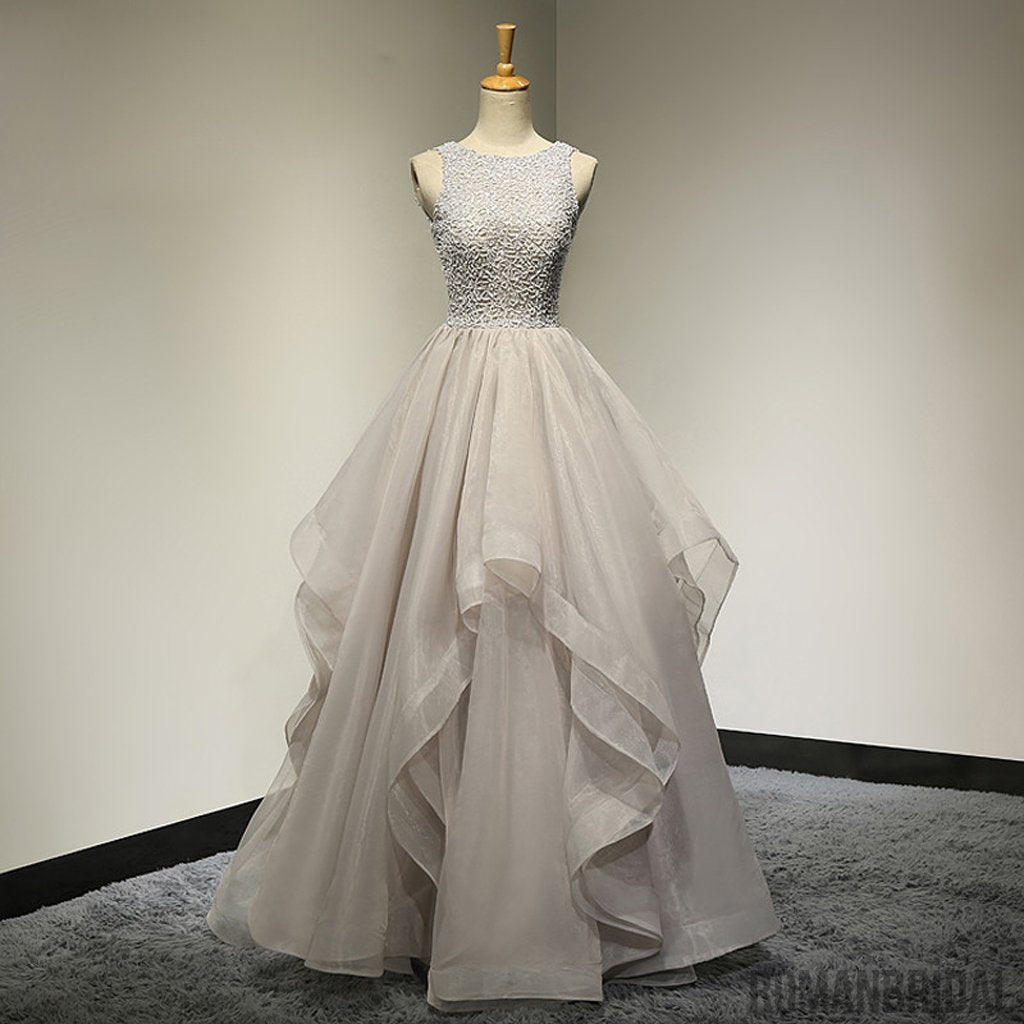 New Arrival A-line Floor-length scoop beading organza evening gowns, long prom dresses, PD0513