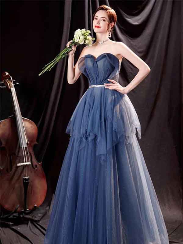 Elegant Sweetheart Tulle Long Prom Dresses WGP212