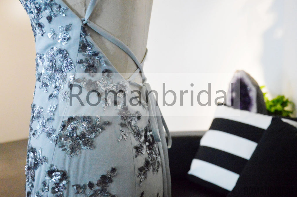 New Arrival Charming Floor-length Sequins Sexy V-neck Backless Spaghetti Strap Sleeveless Prom Dress, PD0419