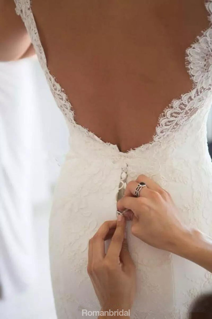 Mermaid Sexy Lace Appliques Sweetheart Backless Long Wedding Dresses, WD0395