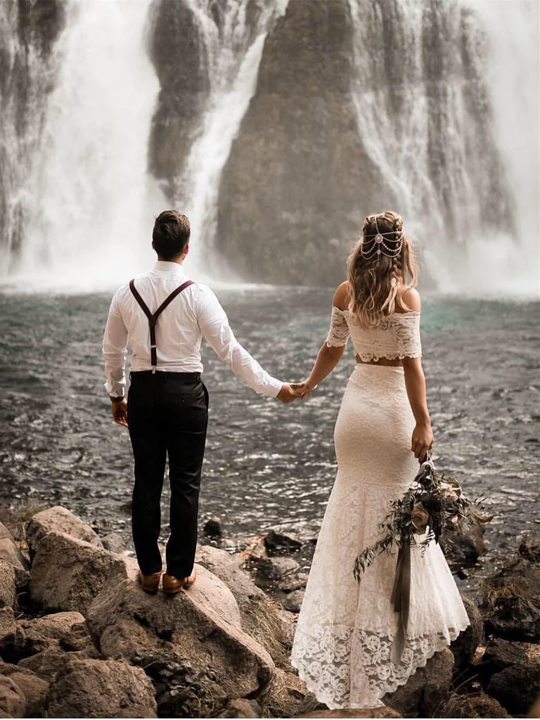 Newest Two-pieces Mermaid Half Sleeves Full Lace Long Wedding Dresses, WD0479