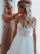 A-line Spaghetti Straps V-neck Lace Top Backless Long Tulle Wedding Dresses, WD0480