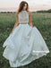 Two-pieces Sleeveless Lace Top Backless Long Prom Dresses, PD0814