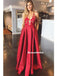 A-line Deep V-neck Backless Lace Appliques Prom Dresses With Pockets, PD0817