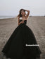 Sweetheart Spaghetti Straps Long Black Simple Prom Dresses, PD0825