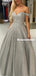 Shiny A-line Off-shoulder Sliver Beading Long Tulle Prom Dresses, PD0842