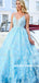 Spaghetti Straps V-neck Appliques Beading Long Tulle Prom Dresses, PD0851