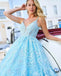 Spaghetti Straps V-neck Appliques Beading Long Tulle Prom Dresses, PD0851