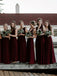 A-line Floor-length V-neck Sleeveless Dark Red Bridesmaid Dresses, BD0620