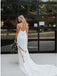 Sheath Betau Neck Backless Long Light Ivory Lace Wedding Dresses, WD0481