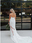 Sheath Betau Neck Backless Long Light Ivory Lace Wedding Dresses, WD0481
