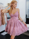 A-line Spaghetti Straps V-neck Lace Appliques Beading Homecoming Dresses, HD0562