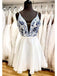 Newest A-line Deep V-neck Spaghetti Straps Embroidery Homecoming Dresses, HD0564