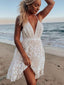 A-line V-neck Sexy Lace Appliques Short Homecoming Dresses, HD0565