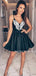 A-line V-neck Spaghetti Straps Appliques Short Homecoming Dresses, HD0567