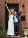 A-line V-neck Spaghetti Straps Backless Rhinestones Wedding Dresses, WD0496