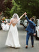 A-line V-neck Spaghetti Straps Backless Rhinestones Wedding Dresses, WD0496