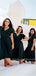 A-line V-neck Short Sleeves Short Dark Green Bridesmaid Dresses, BD0635
