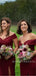 Mermaid Off-shoulder Long Burgundy Bridesmaid Dresses With Split, BD0638
