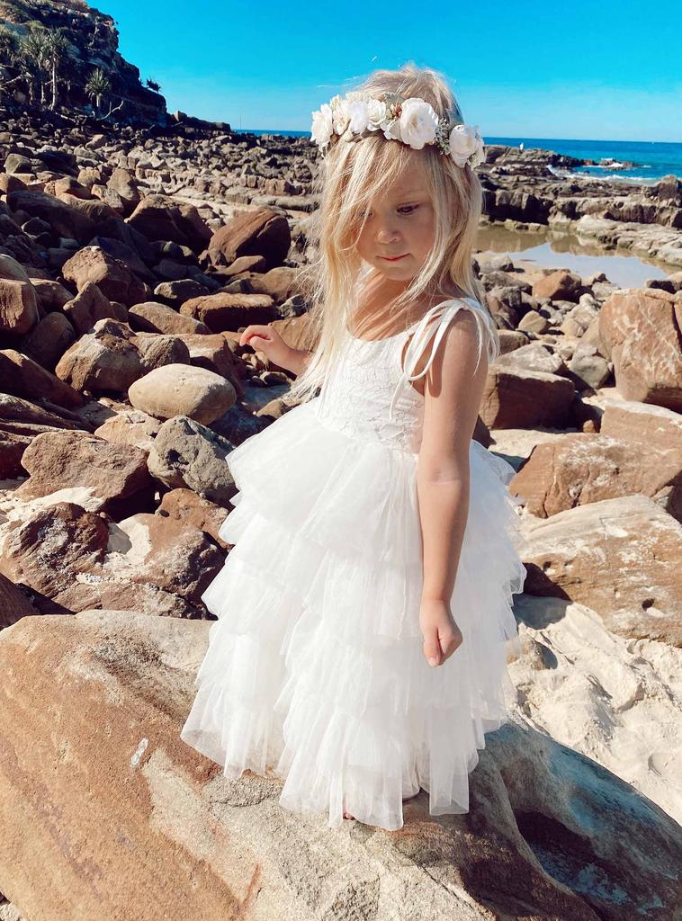 A-line SpaghettI Straps Lace Top Tulle Flower Girl Dresses, FG0159