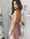 Simple A-Line Deep V-Neck Spaghetti Strap Sleeveless  Short Dress with Backless, Homecoming Dress, HD0305