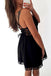 Charming black Lace up Spaghetti Strap lace short cheap homecoming dresses, HD0348