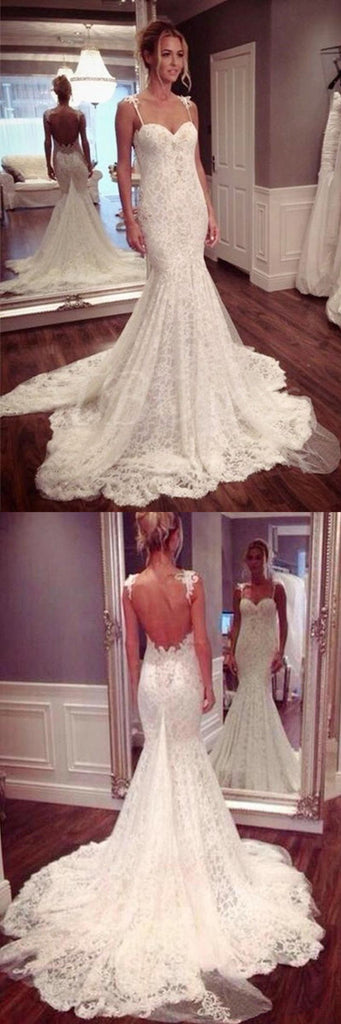 Charming Sexy Backless Spaghetti Straps Sweetheart Mermaid Long Wedding Dress, WD0376