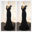 Trumpet Black Stain Zipper Open Back V-neck Sleeveless Empire Prom Dress, PD0402