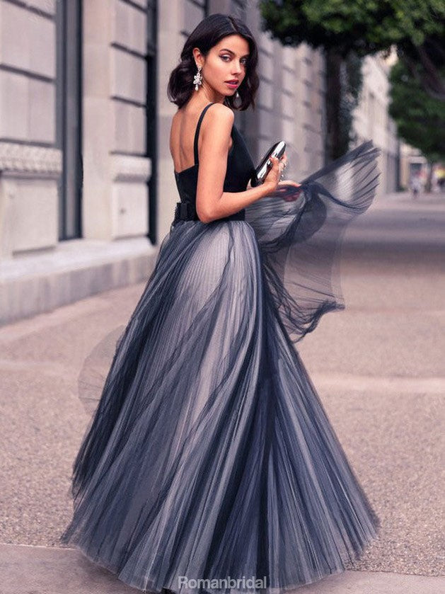 A-line V-neck Sleeveless Long Tulle Cheap Prom Dress, PD0628