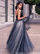 A-line V-neck Sleeveless Long Tulle Cheap Prom Dress, PD0628