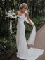 Sheath Spaghetti Straps Simple Cheap Long Wedding Dresses With Train, WD0474