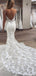 Mermaid Spaghetti Straps V-neck Lace Appliques Long Wedding Dresses, WD0473
