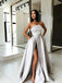 A-Line Grey Stain High Split Prom Dresses With Pocket, PD0763