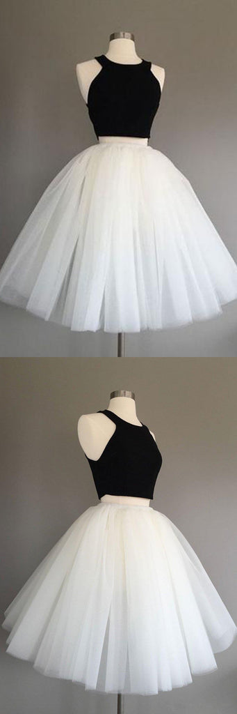 Popular Two Pieces Halter Sleeveless Tulle Skirt Simple Cheap Homecoming Dresses, HD0386
