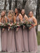 A-line V-neck Floor-length Spaghetti Straps Backless Bridesmaid Dresses, BD0616