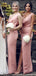 Unique Spaghetti Straps V-neck Pink Backless Slit Long Bridesmaid Dress, BD0518