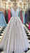 Charming A-line Floor-length V-neck White Lace Appliques Tulle Prom Dresses, PD0564