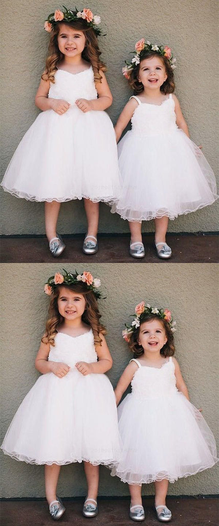 Spaghetti Straps Lovely Sleeveless White Tulle Flower Girl Dresses, FG0153