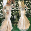 Newest Elegant Full Lace Mermaid Scoop Neck Long sleeves Wedding Dresses with train, WD0347