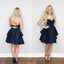 Popular A-line Sweetheart Navy Blue Backless Sleeveless Homecoming Dresses, HD0422